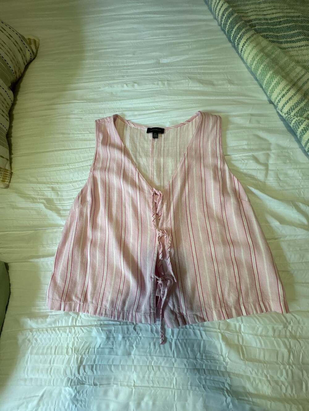 Tamara H. Sleeveless Striped Tie-Front Linen-Blend Vest Top